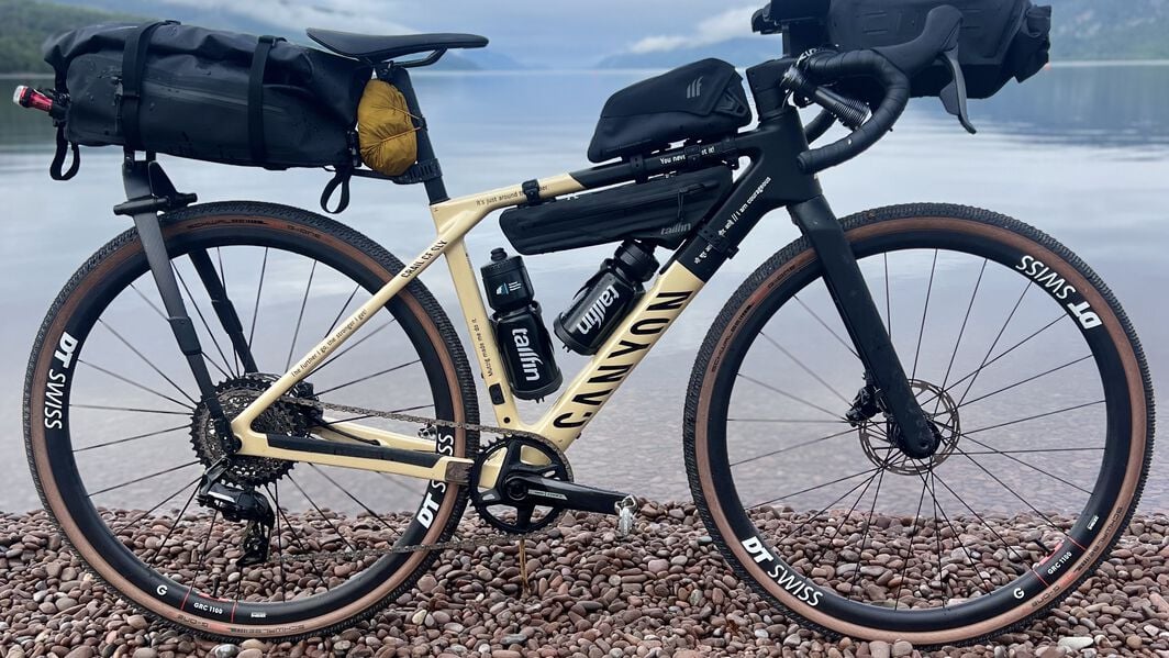 Canyon gravel Bikepacking Setup – Adventure-Ready Gravel Bike with Full Storage Canyon gravel bike with bikepacking setup—fully equipped with saddle, frame, and handlebar bags for extended off-road adventures.