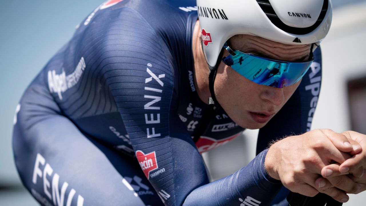 Jasper Philipsen gets aero for the time trial Jasper Philipsen gets aero for the time trial