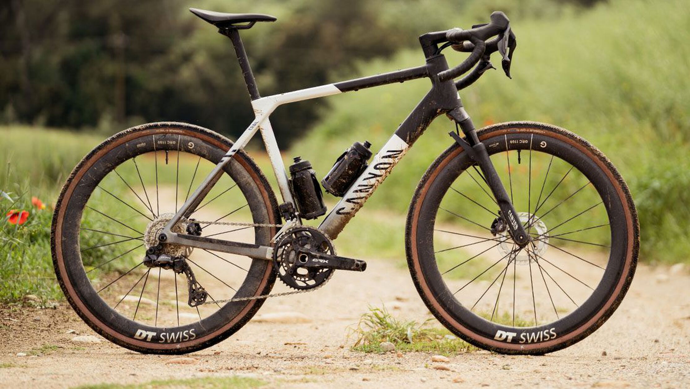Canyon gravel bike setup&mdash;ready for rugged terrain with wide tires, dual bottle cages, and race-proven geometry.