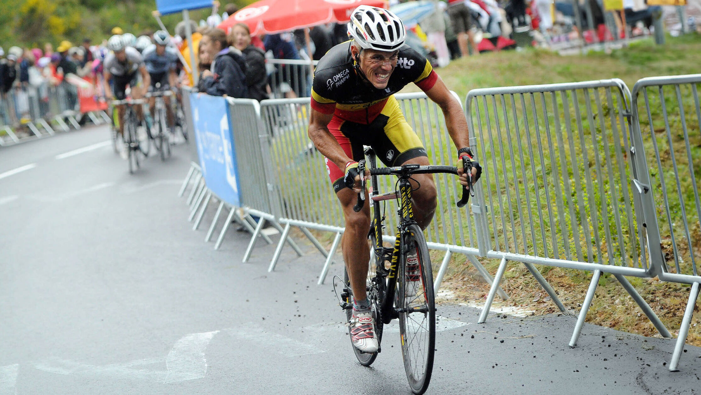 Philippe Gilbert, seen here launching one of his trademark blistering accelerations on an Aeroad back in 2011.