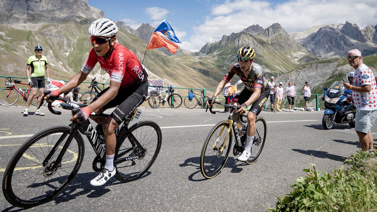 Nairo Quintana racing in the Alps during the 2022 Tour de France